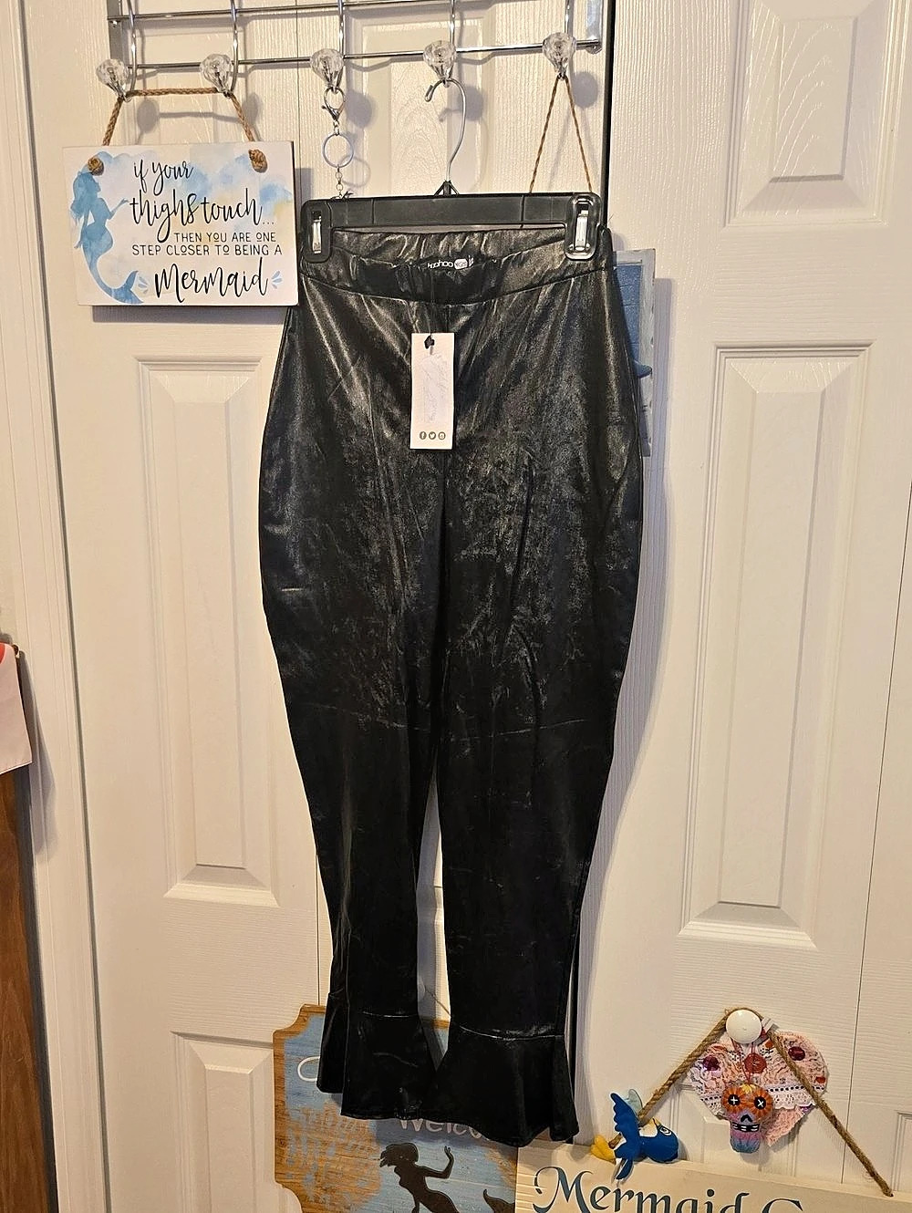 boohoo NIGHT Black Faux Leather Flare Leggings NWT